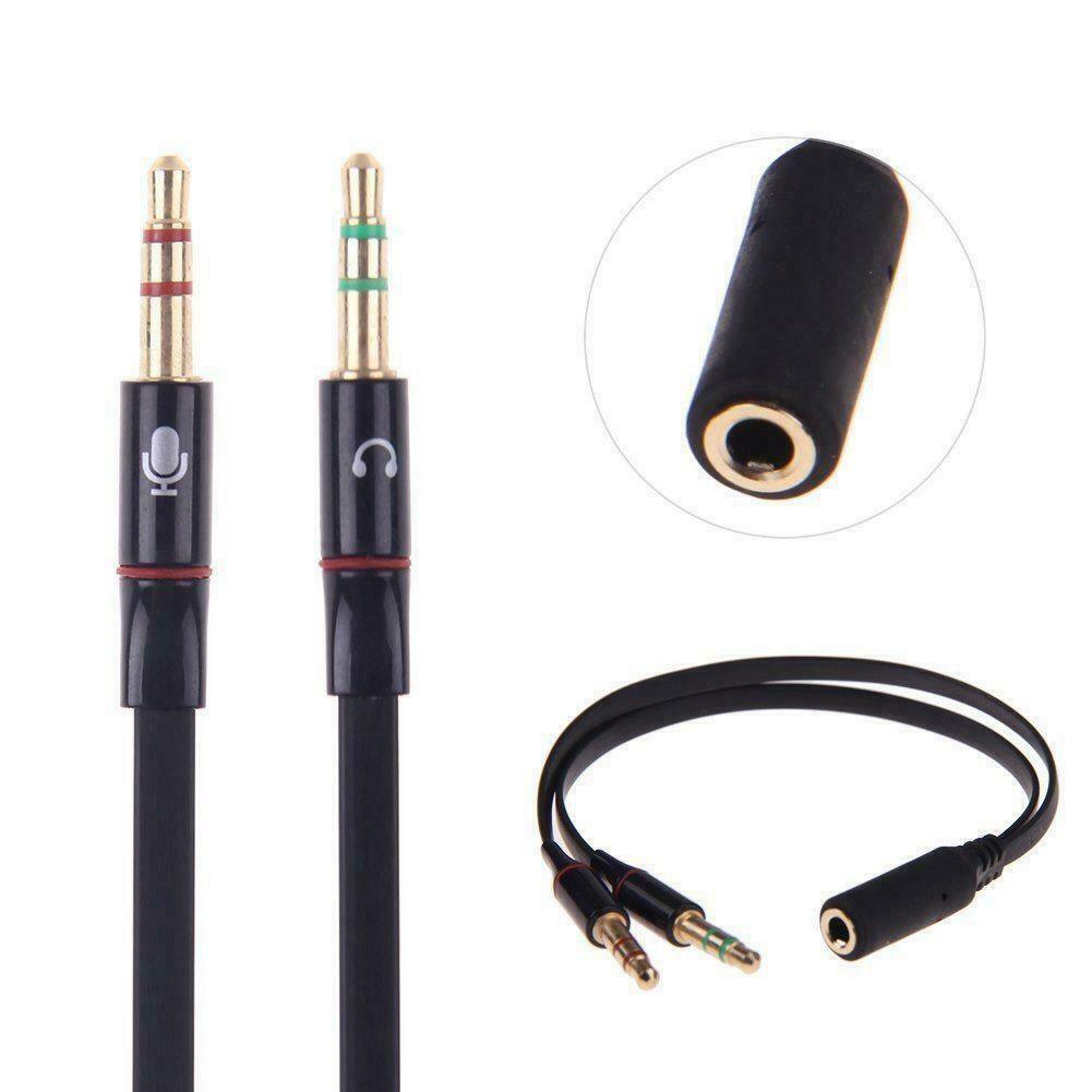 KIN KY192 3.5mm Stereo Audio 2 Male to Female Headset Mic Y Splitter Adapt Jack Cable Black