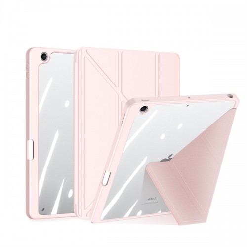 iPad 7/8/9 10.2 Premium Solvent-free PU Leather with Clear Plastic Back Cover Pin Connectork (DUX DUCIS) Pink