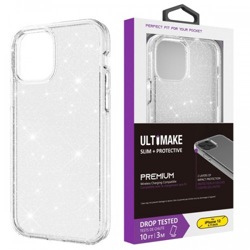 iPhone 12 Pro Max 6.7" Glitter Fluorescent Colors ShockProof Phone Case (Ultimake) Transparent