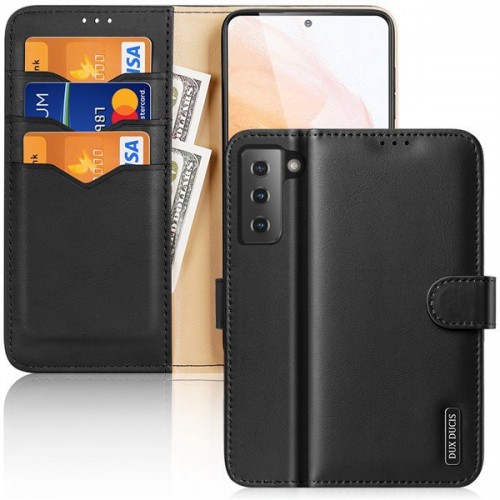 [M0970090190] Samsung S21 FE Leather Wallet Phone Covers Cases Hivo Series (DUX DUCIS) Black