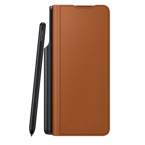 [M0680090011] Samsung  Galaxy Z Fold 3 5G Flip Case with Pen Holder PU Leather Hard PC Anti-Scratch Shook-Proof Brown