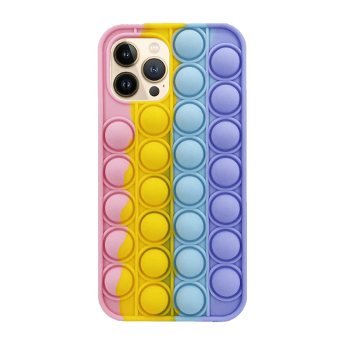 [M0410090007] iPhone 11 Pro Max 6.5 Colorful Bubble Soft Rainbow Silicon Pop It Phone Case (SWQ) Bright pink, yellow, blue, purple