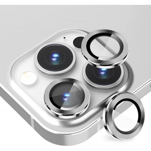 [M0590190076] iPhone 13/13 Mini Luxury Metal Ring 9H Camera Lens Protector Film Silver- CD Stripe