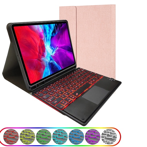 [T0840090006] iPad Air 4 (2020) 10.9'' / iPad Pro 11'' (2018/2020) Case | RK11T | TPU Tablet Cover with Pen Holder & Detachable Bluetooth Keyboard with Touchpad Backlight – Rose Gold