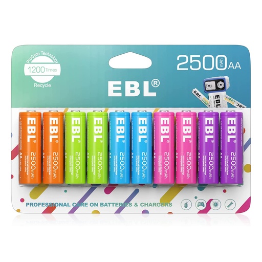 [Z0130020015] EBL Rechargeable AA Batteries 1.2V NiMH Pre-Charged AA Battery 2500mAh New Retail Package EBL 10 Count